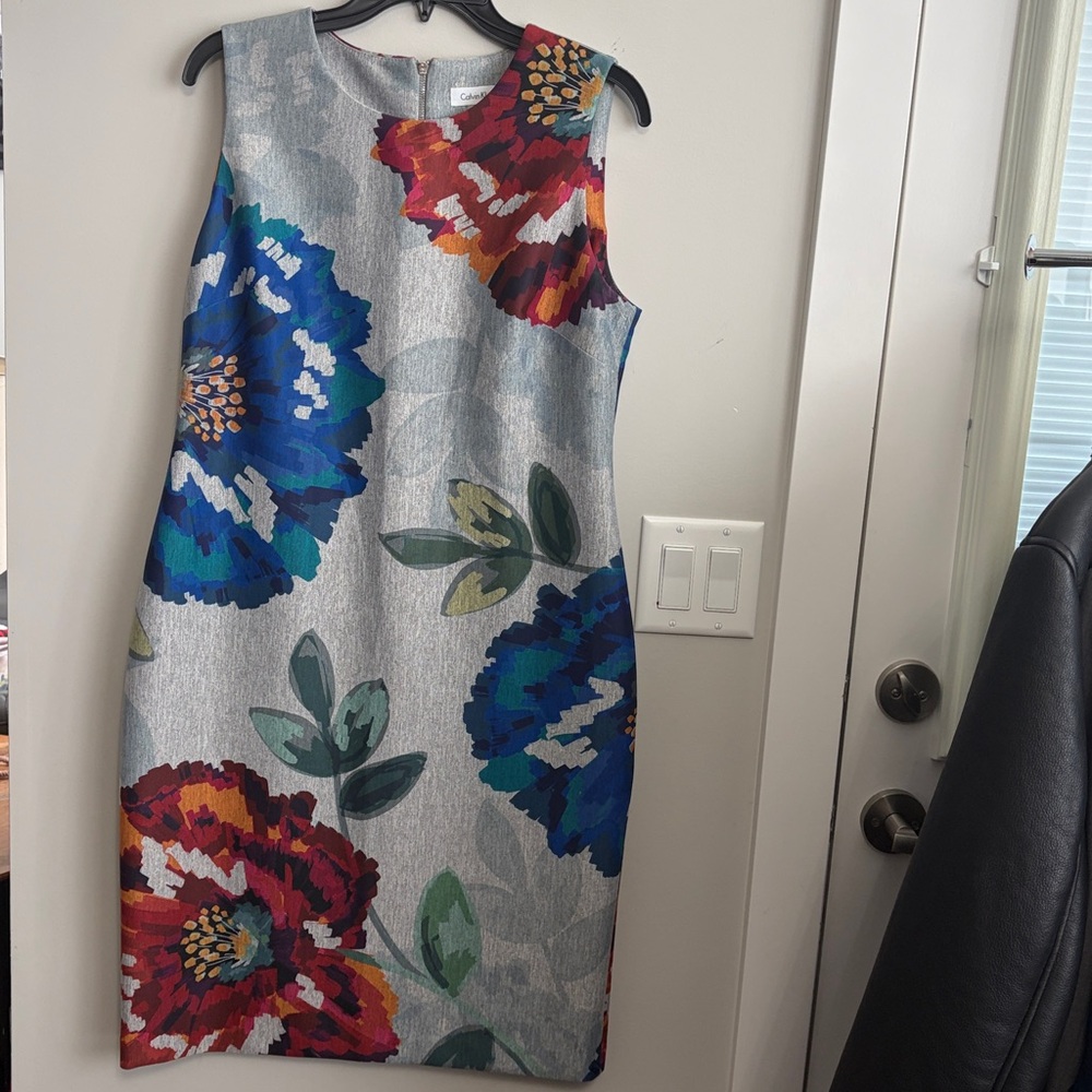 Calvin Klein Grey Floral Midi Dress